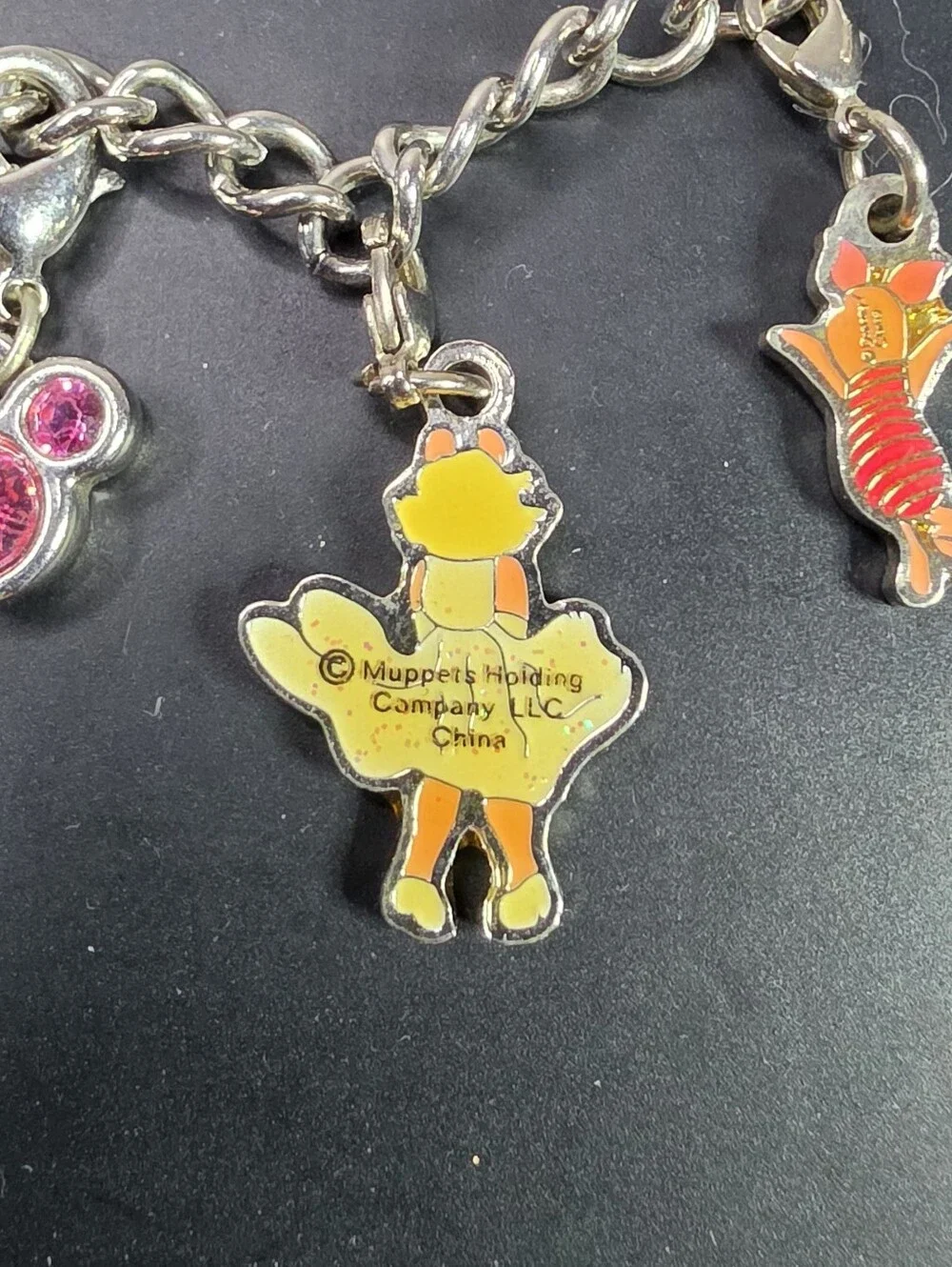 Kids Disney Silver Charm Bracelet with Pink and Black Mickey Charms